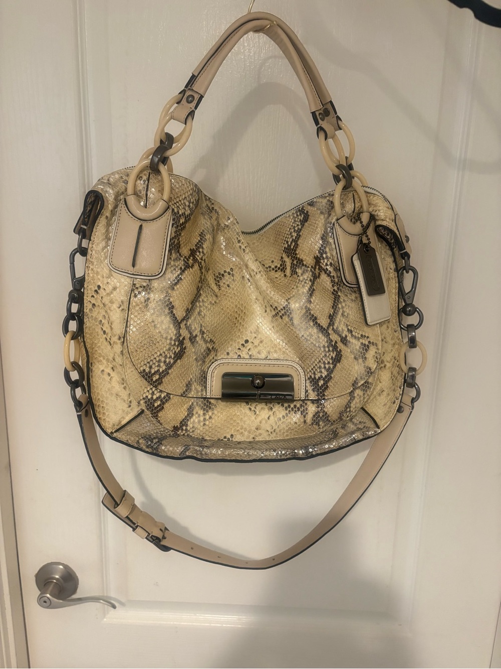 COACH Snake-Print Hobo Bag in Beige